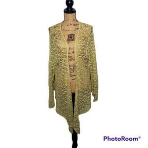 Vintage 70's Tan Crochet Open Front Boho Festival Cardigan Sweater